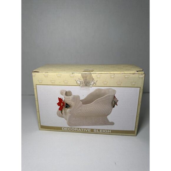 Santa's Sleigh Christmas Poinsettia Flower Center Piece Candy Dish World Bazaars - Picture 2 of 12